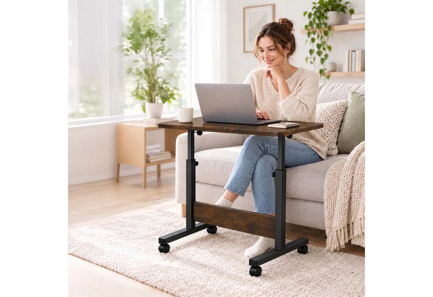 relaxdays Laptoptisch höhenverstellbar mit Rollen Schwarz/Braun