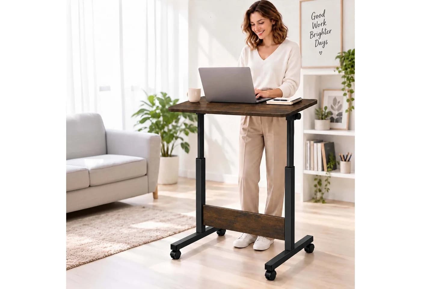 relaxdays Laptoptisch höhenverstellbar mit Rollen Schwarz/Braun - Bild 5