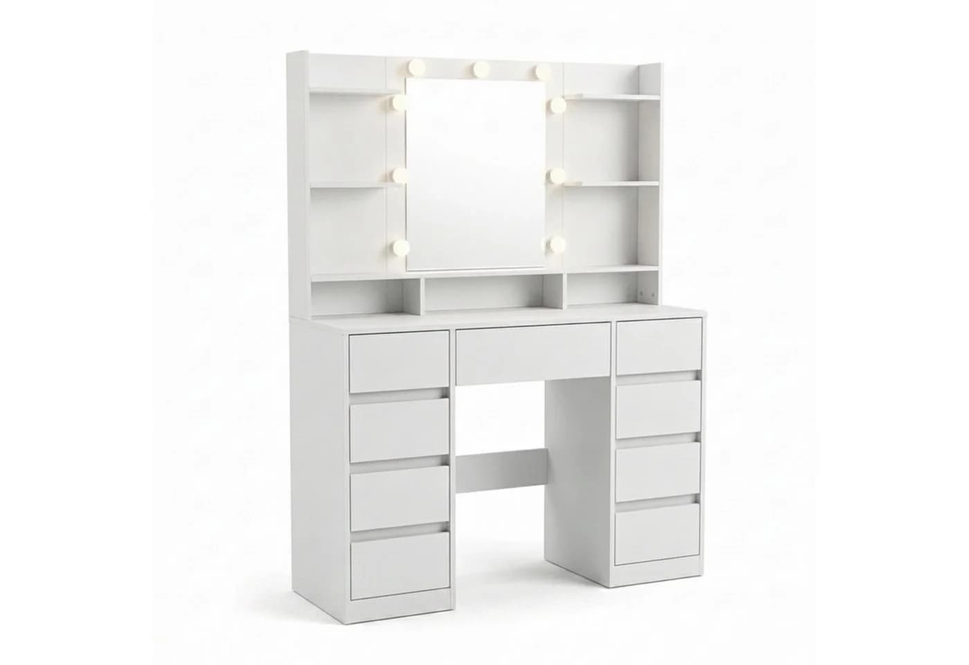 relaxdays Schminktisch mit LED-Beleuchtung und 9 Schubladen Weiß - Bild 2