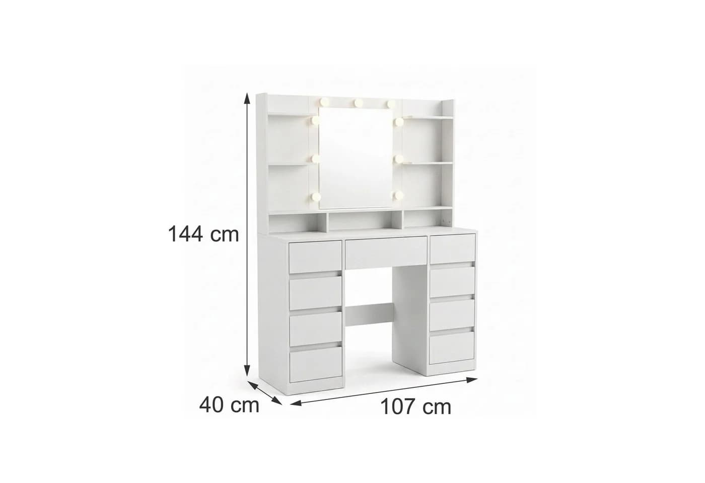 relaxdays Schminktisch mit LED-Beleuchtung und 9 Schubladen Weiß - Bild 4