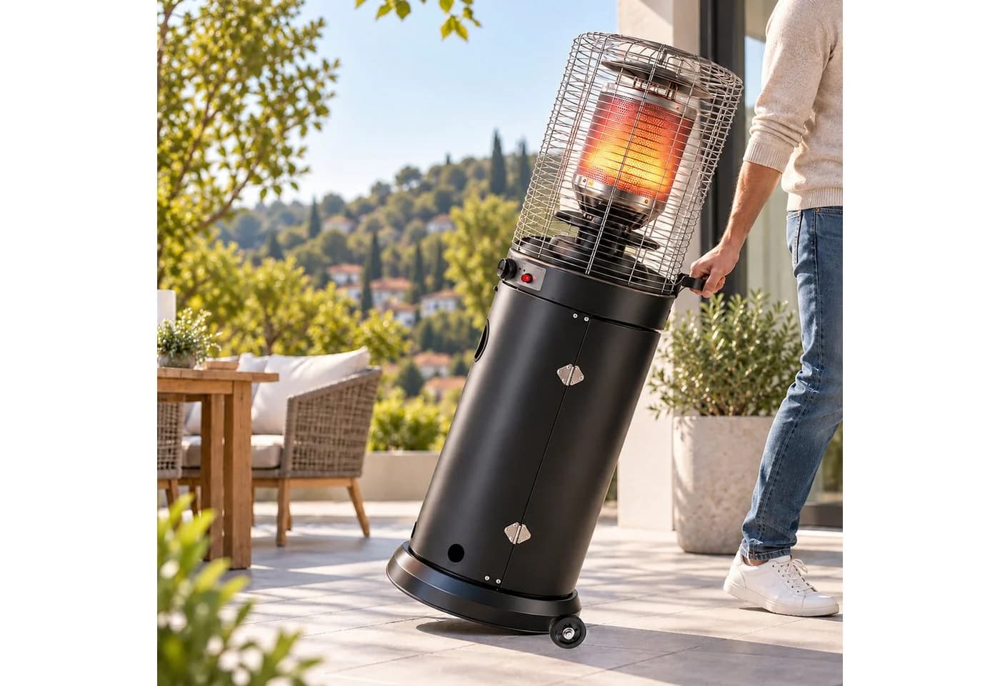 relaxdays Gasheizstrahler Terrassenstrahler Schwarz mit Rollen - Bild 5