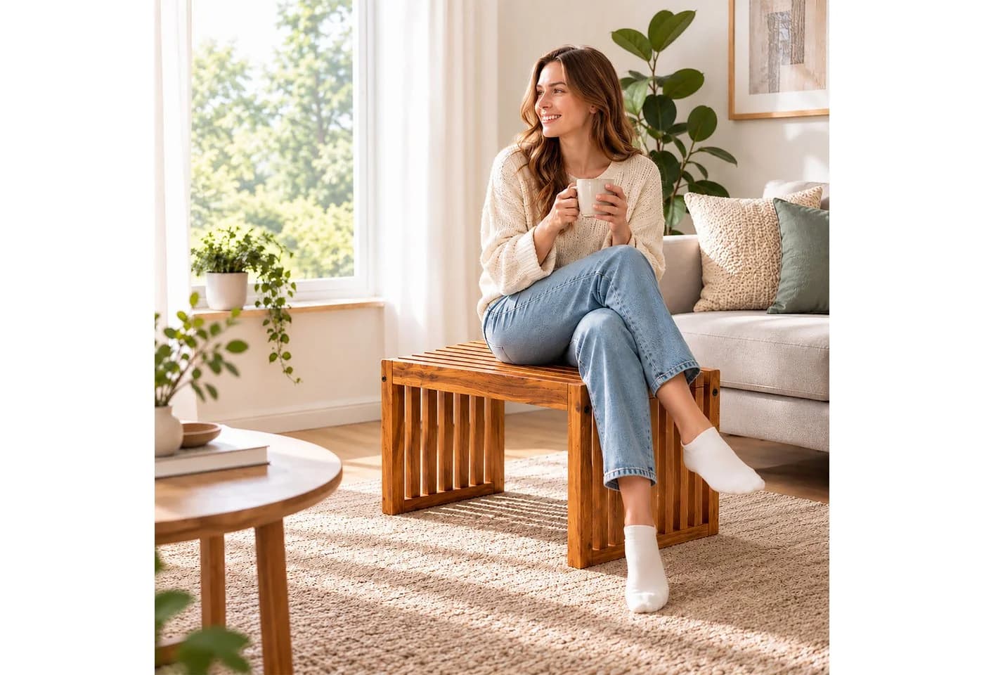 relaxdays Gartenbank Sitzbank aus Akazienholz XL Braun