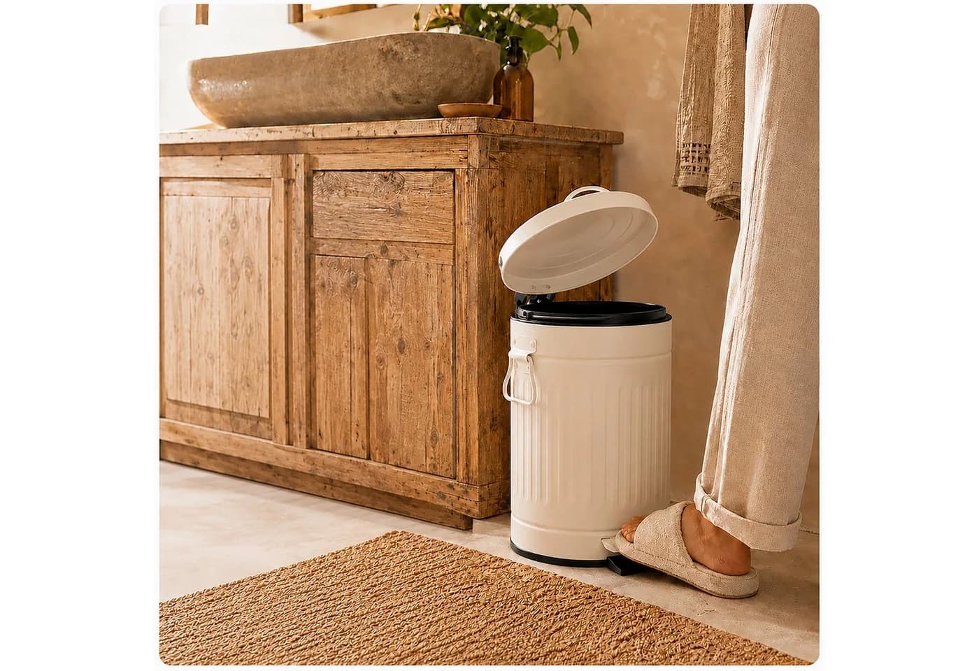 relaxdays Mülleimer Retro 12 Liter Beige mit Trittpedal - Bild 5
