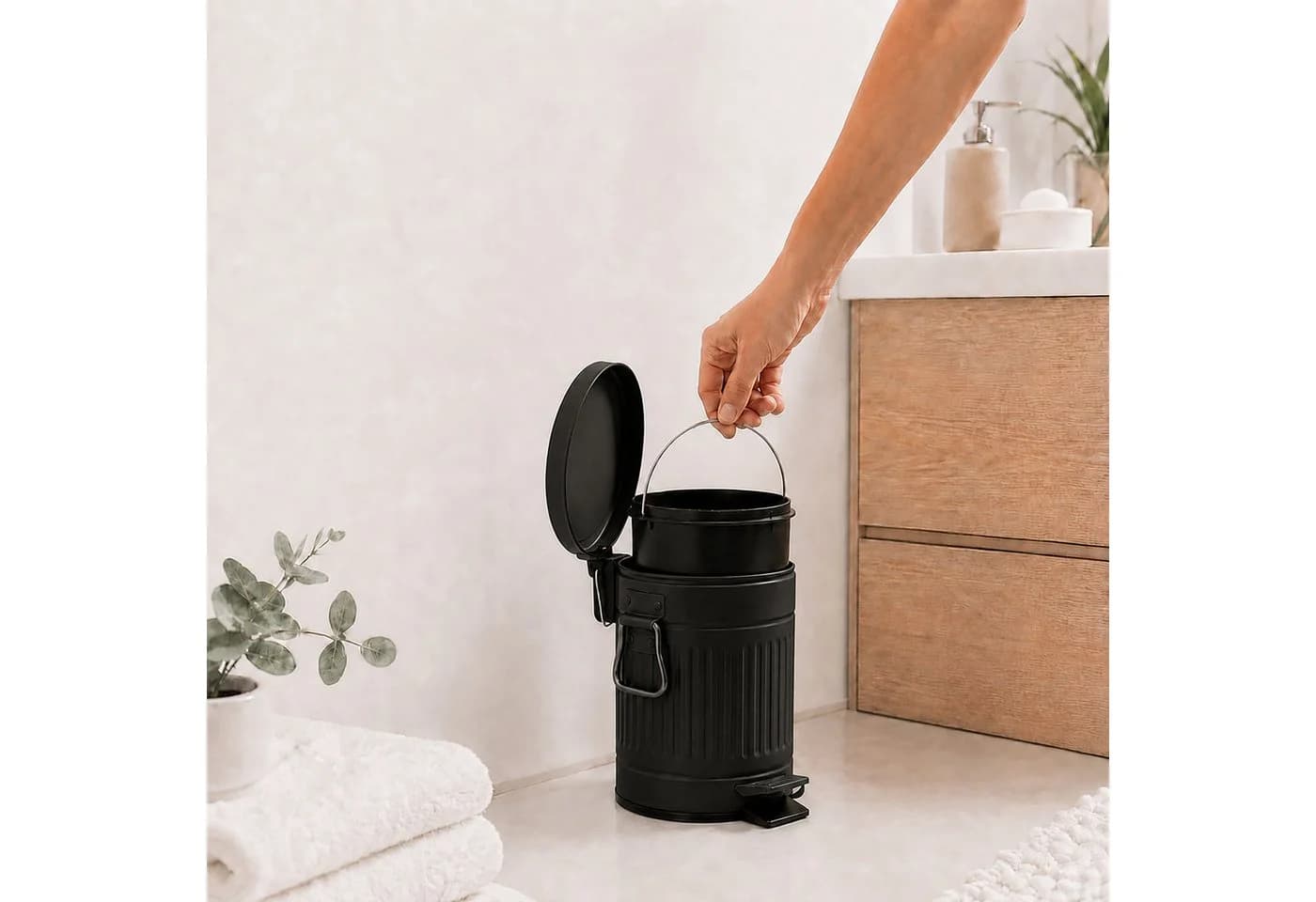 relaxdays Kosmetikeimer Retro 3 Liter Schwarz mit Trittpedal - Bild 5