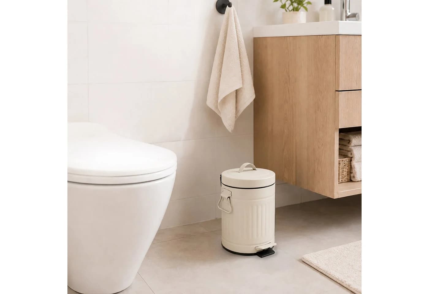 relaxdays Kosmetikeimer Retro 3 Liter Beige mit Trittpedal
