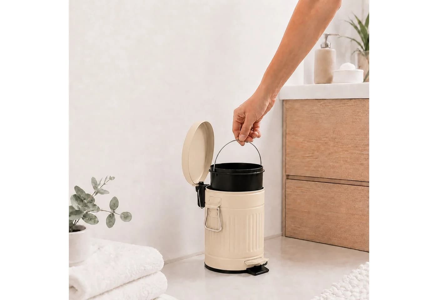 relaxdays Kosmetikeimer Retro 3 Liter Beige mit Trittpedal - Bild 5