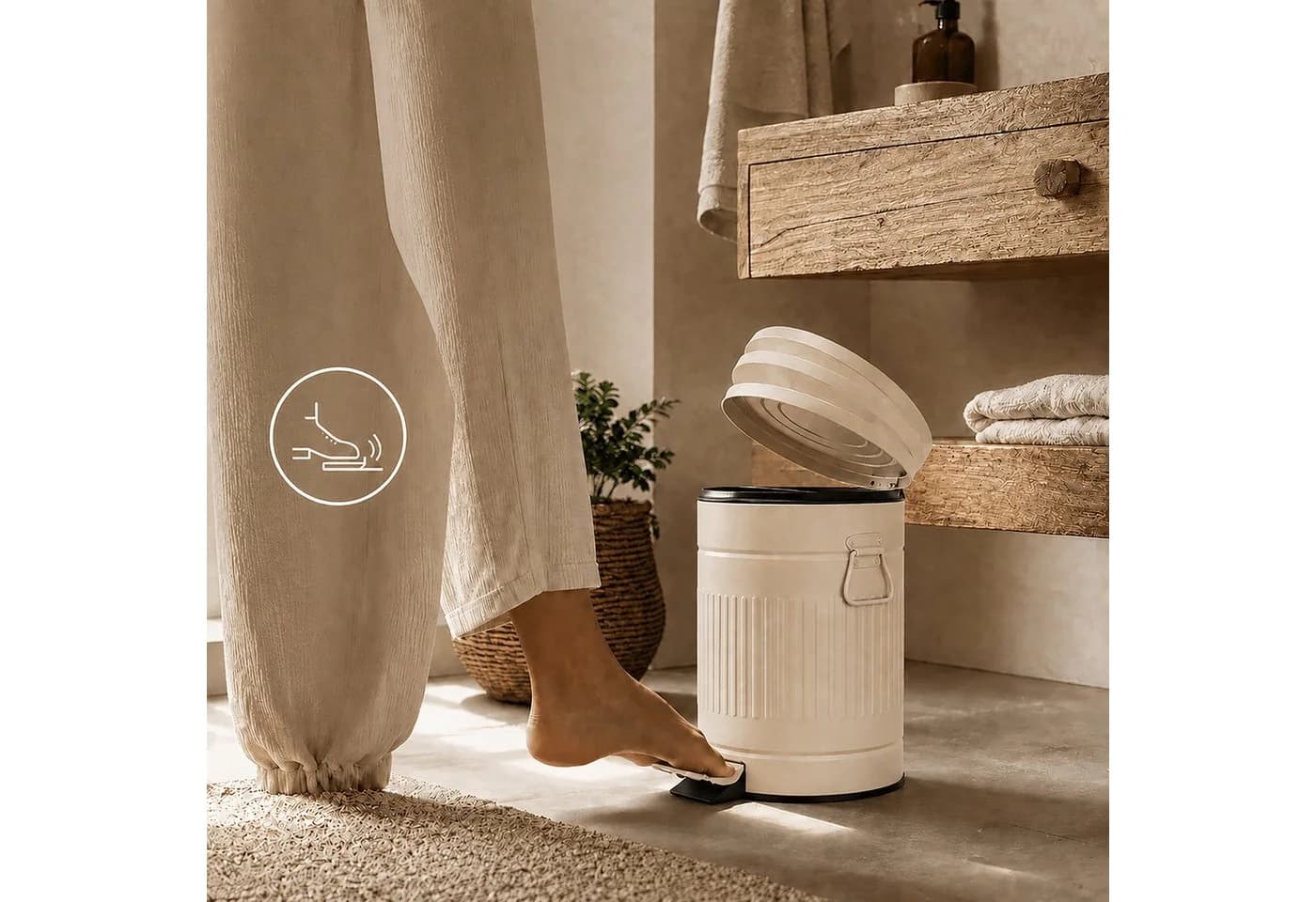 relaxdays Kosmetikeimer Retro 5 Liter Beige mit Trittpedal - Bild 3