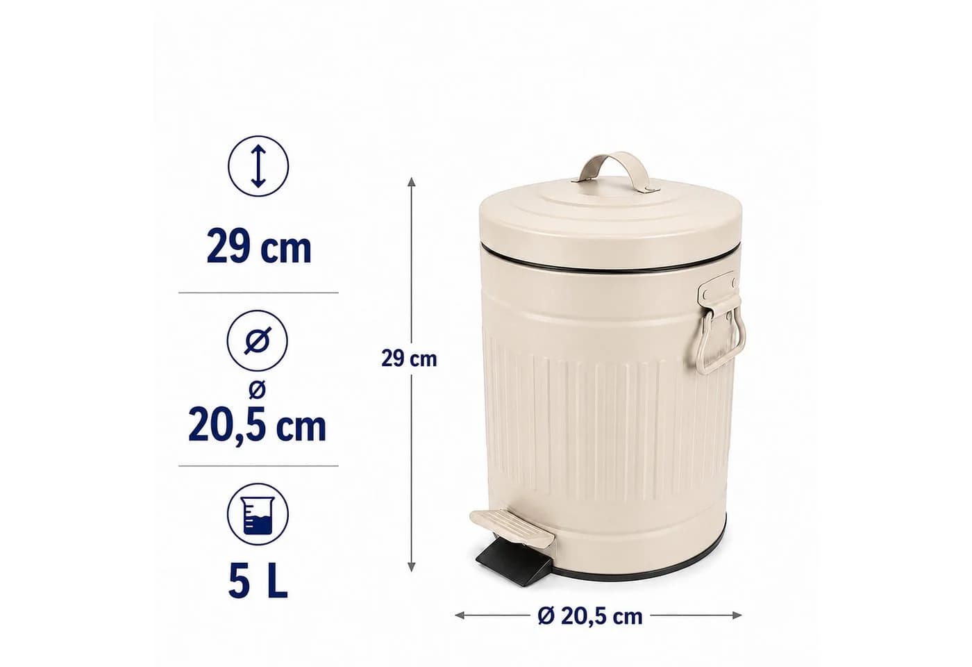 relaxdays Kosmetikeimer Retro 5 Liter Beige mit Trittpedal - Bild 4