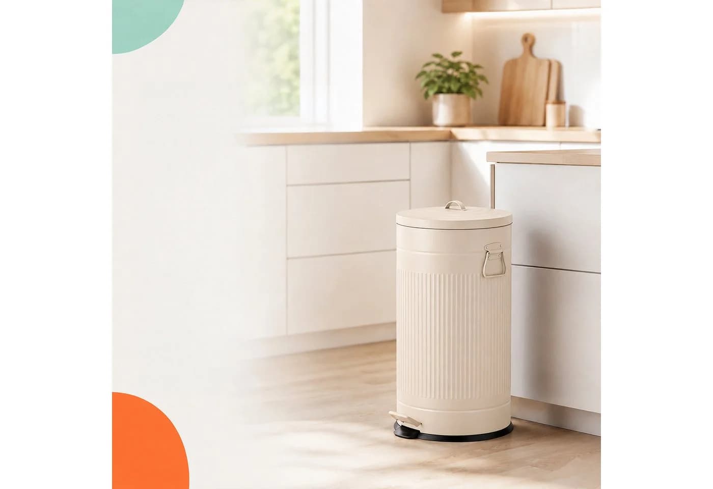 relaxdays Mülleimer Retro 40 Liter Beige mit Trittpedal