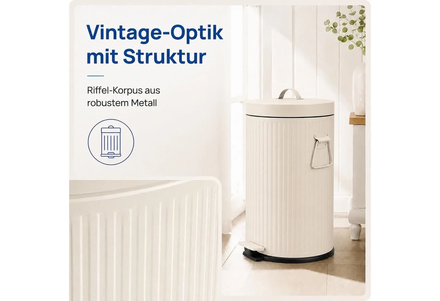 relaxdays Mülleimer Retro 20 Liter Beige mit Trittpedal