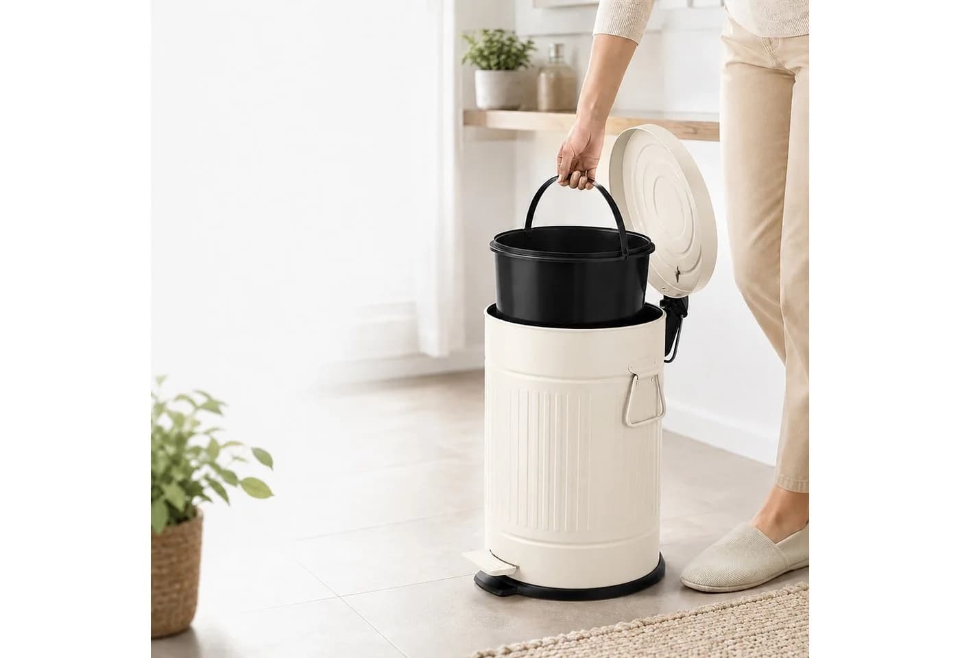 relaxdays Mülleimer Retro 20 Liter Beige mit Trittpedal - Bild 5