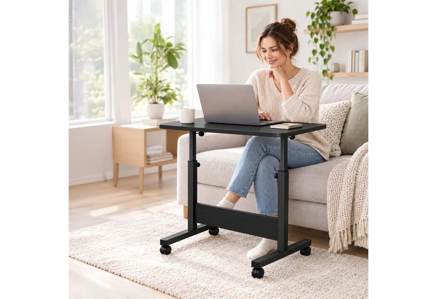 relaxdays Laptoptisch höhenverstellbar mit Rollen, schwarz