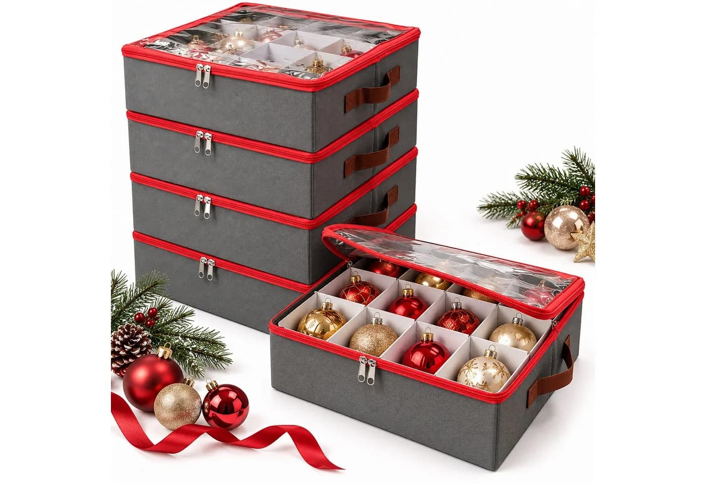 relaxdays Aufbewahrungsbox Weihnachtskugel 4er Set Grau - Bild 2