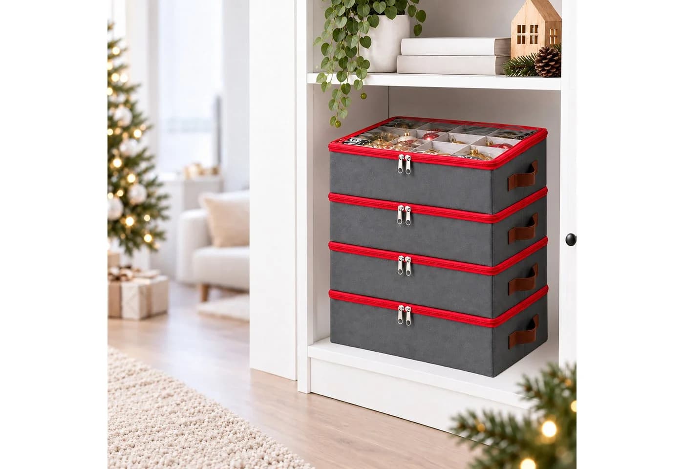 relaxdays Aufbewahrungsbox Weihnachtskugel 4er Set Grau - Bild 3