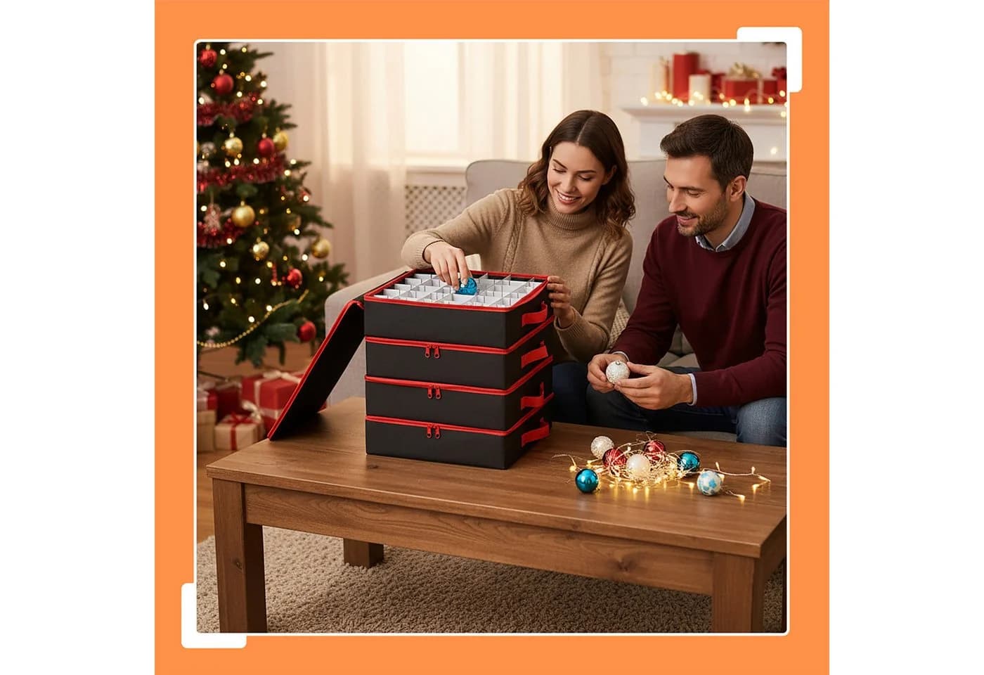 relaxdays Aufbewahrungsbox Weihnachtskugel 4er Set Grau - Bild 5