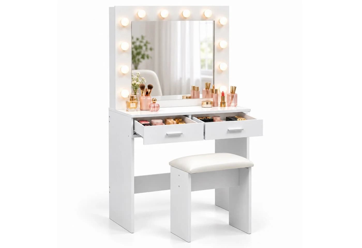 relaxdays Schminktisch mit Hocker & LED-Beleuchtung Weiß - Bild 2
