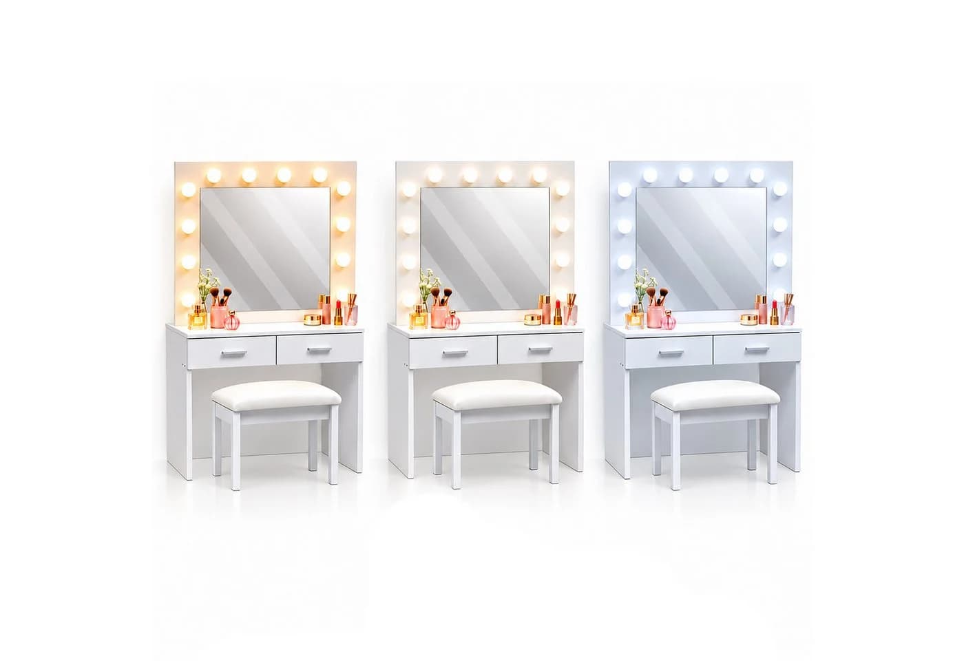 relaxdays Schminktisch mit Hocker & LED-Beleuchtung Weiß - Bild 5