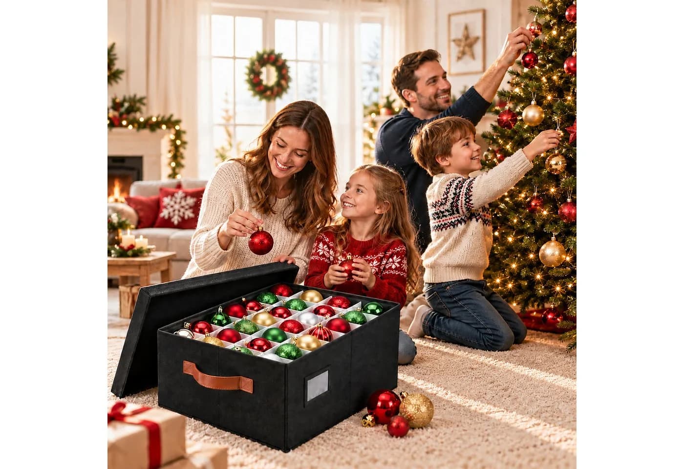 relaxdays Weihnachtskugel Aufbewahrungsbox Schwarz 96 Fächer