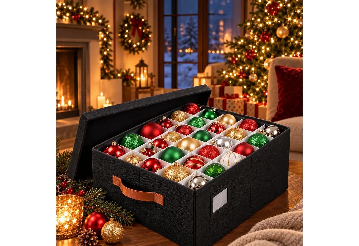 relaxdays Weihnachtskugel Aufbewahrungsbox Schwarz 96 Fächer - Bild 3