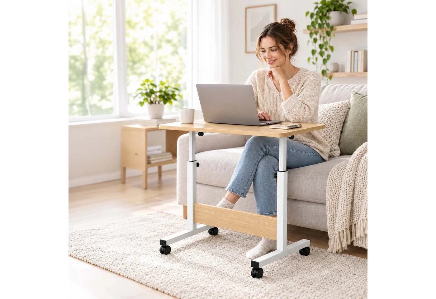 relaxdays Laptoptisch höhenverstellbar mit Rollen weiß