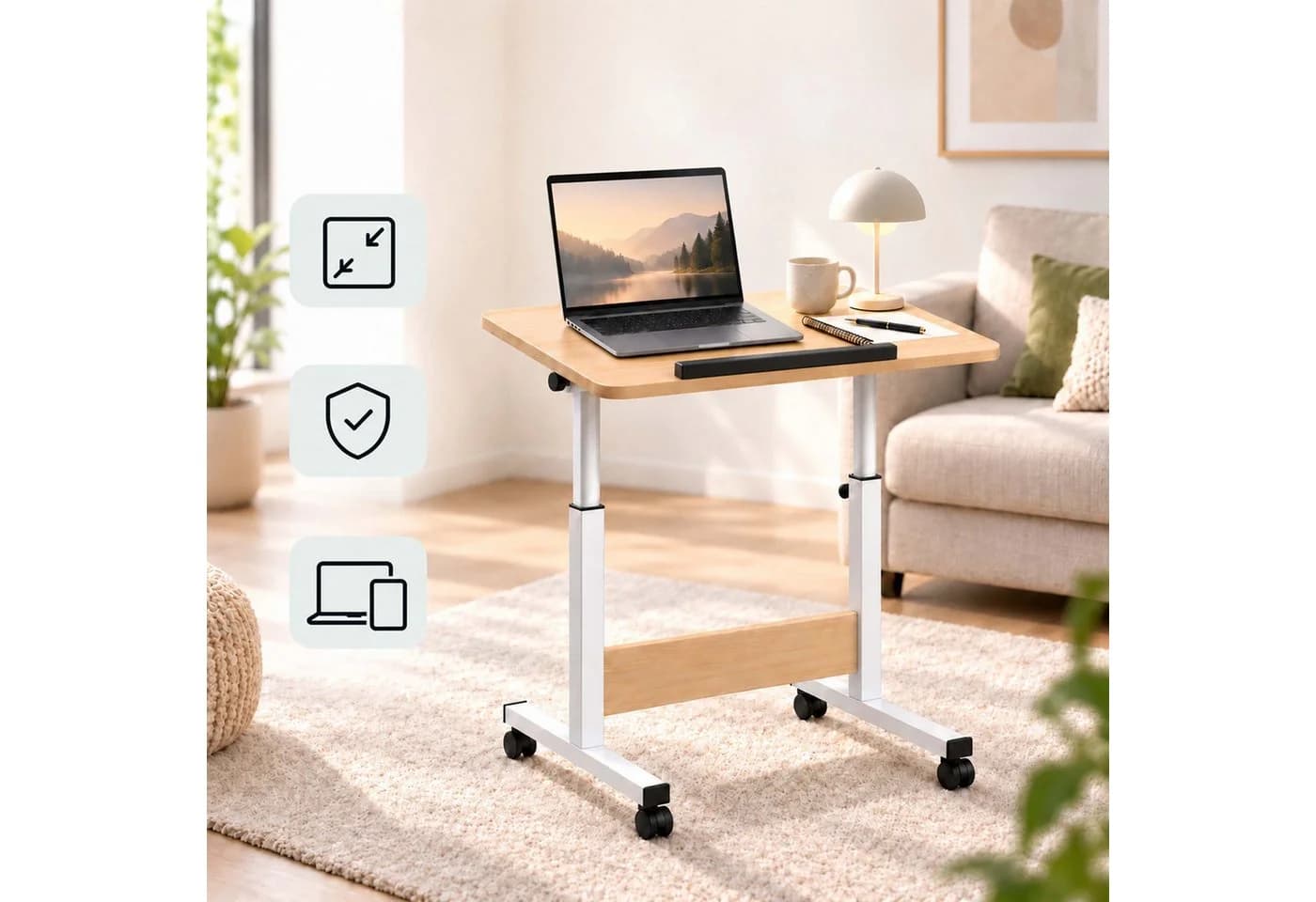 relaxdays Laptoptisch höhenverstellbar mit Rollen weiß - Bild 3