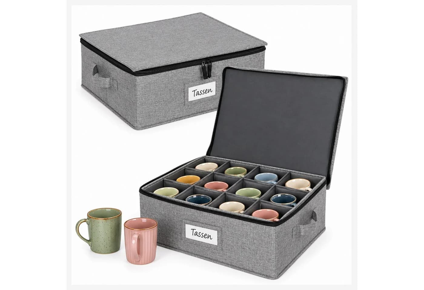 relaxdays Aufbewahrungsbox Geschirr 2er Set Grau Polyester - Bild 2