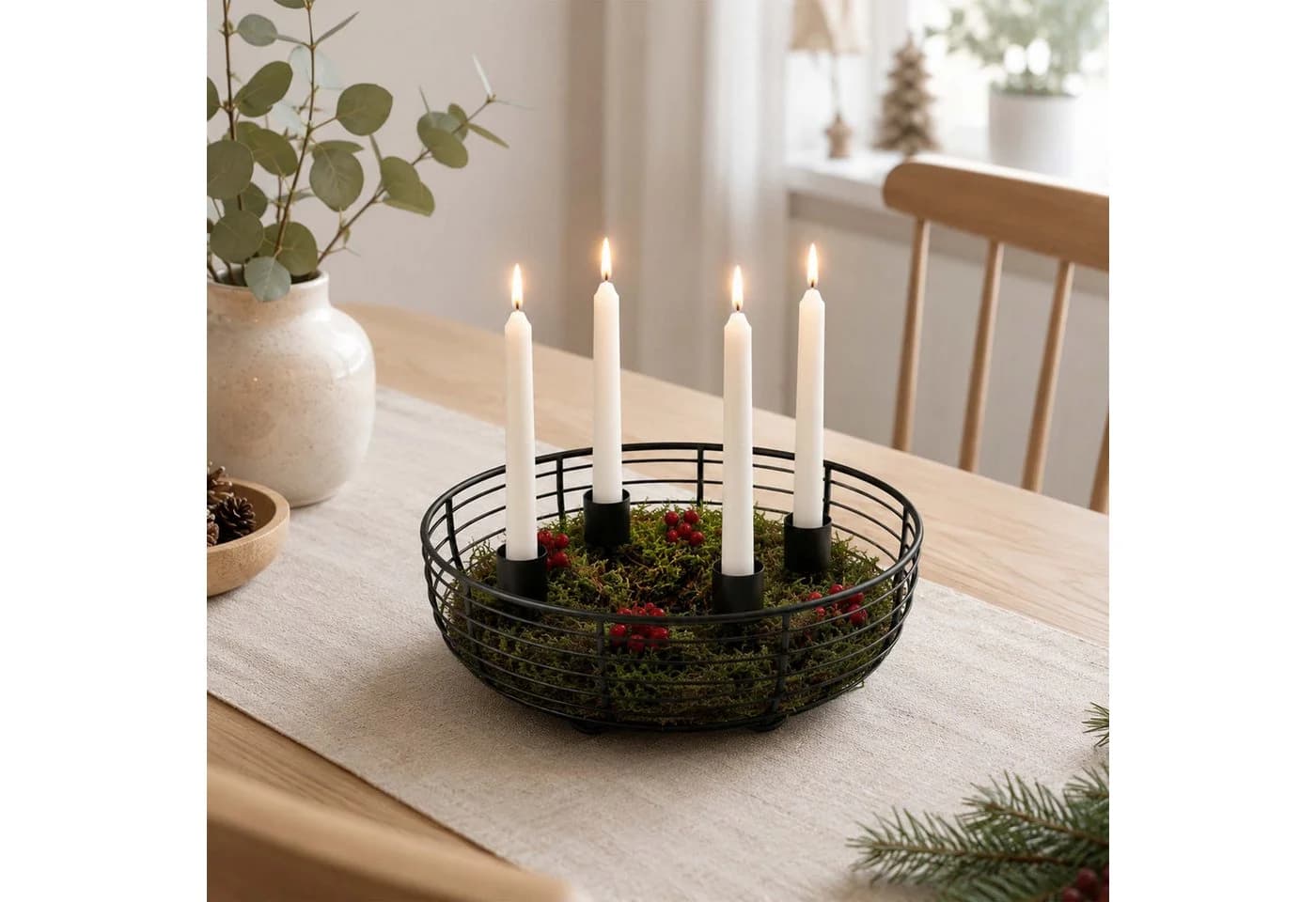 relaxdays Adventskranz Metallschale Schwarz Drahtkorb