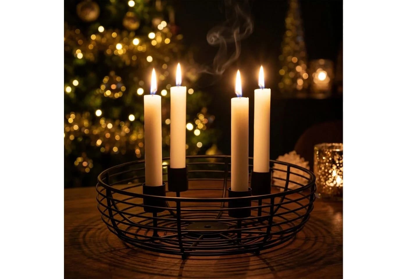 relaxdays Adventskranz Metallschale Schwarz Drahtkorb - Bild 3
