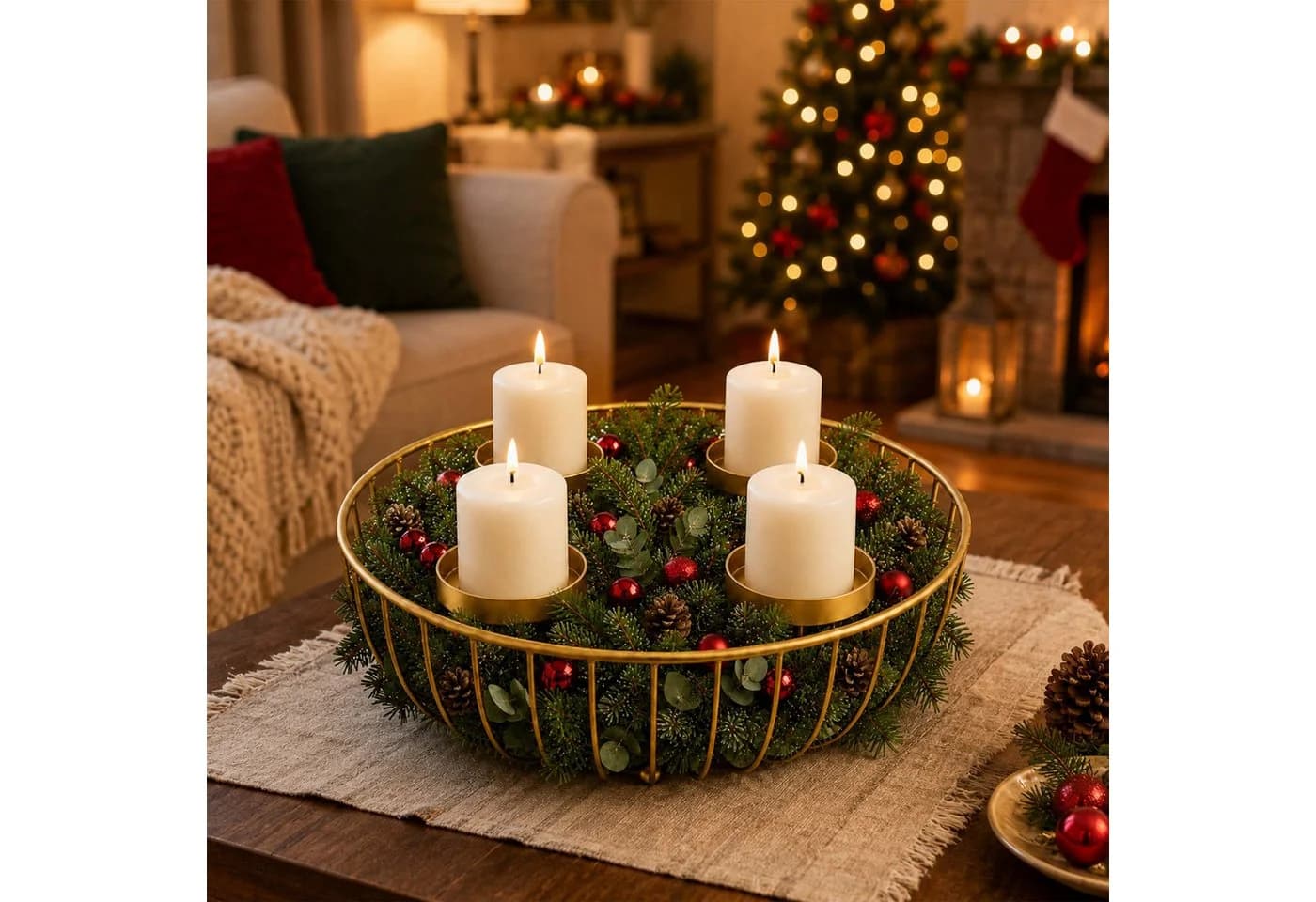 relaxdays Adventskranz Metallschale gold