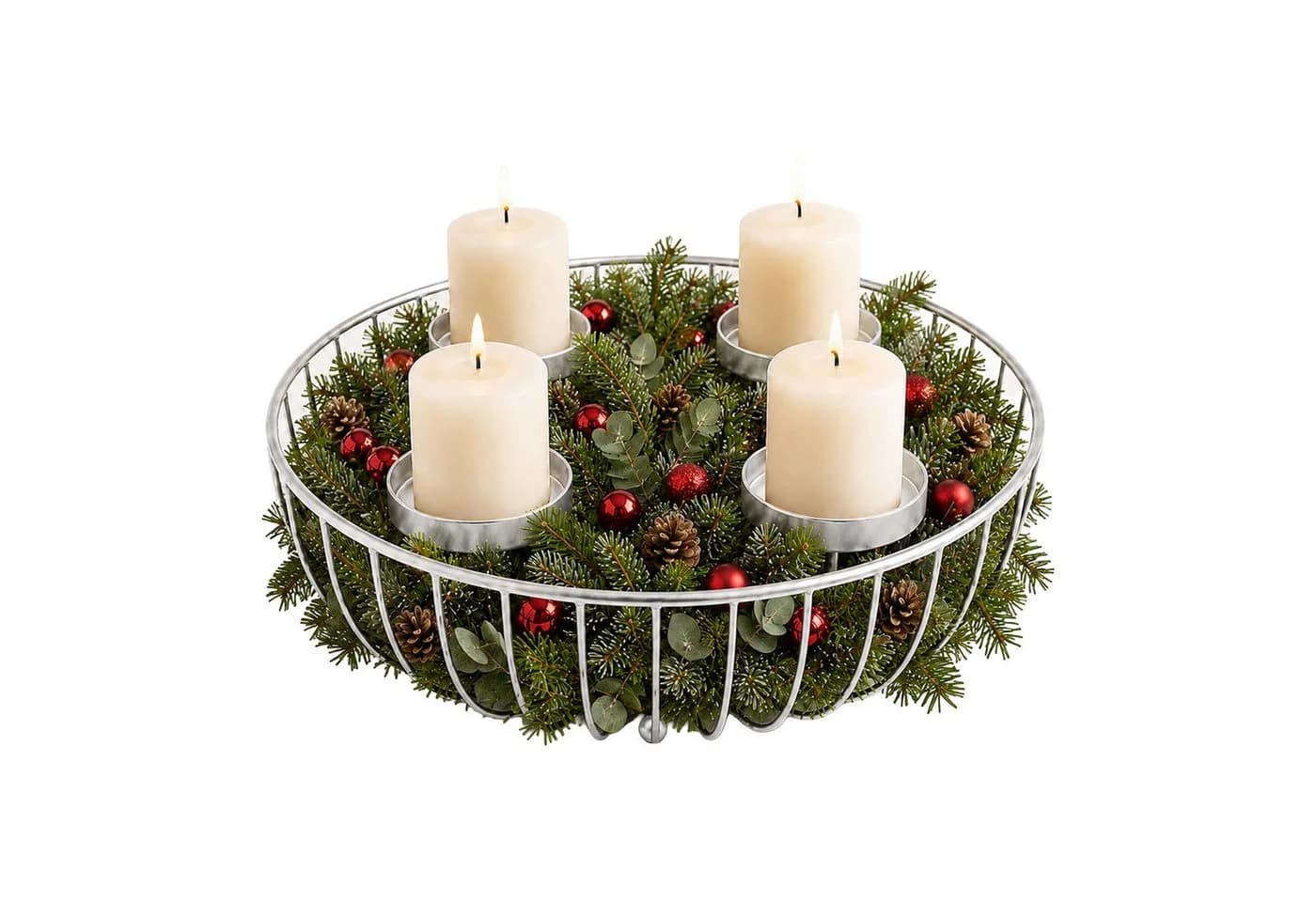 relaxdays Adventskranz Metallschale Silber Drahtgeflecht - Bild 2