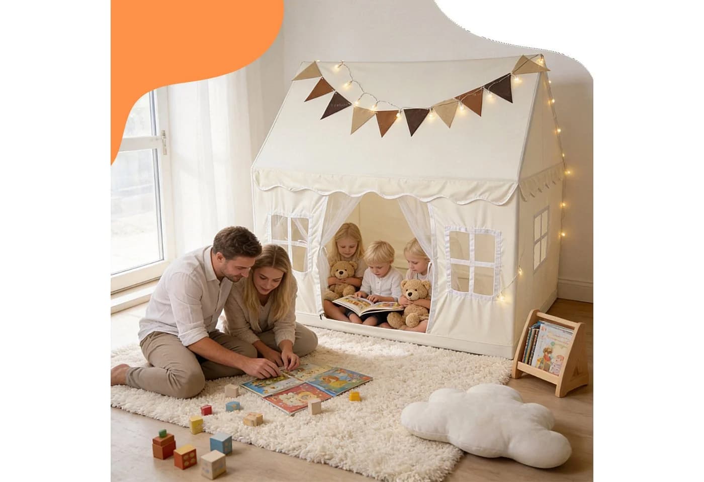 relaxdays Spielzelt mit Lichterkette Beige