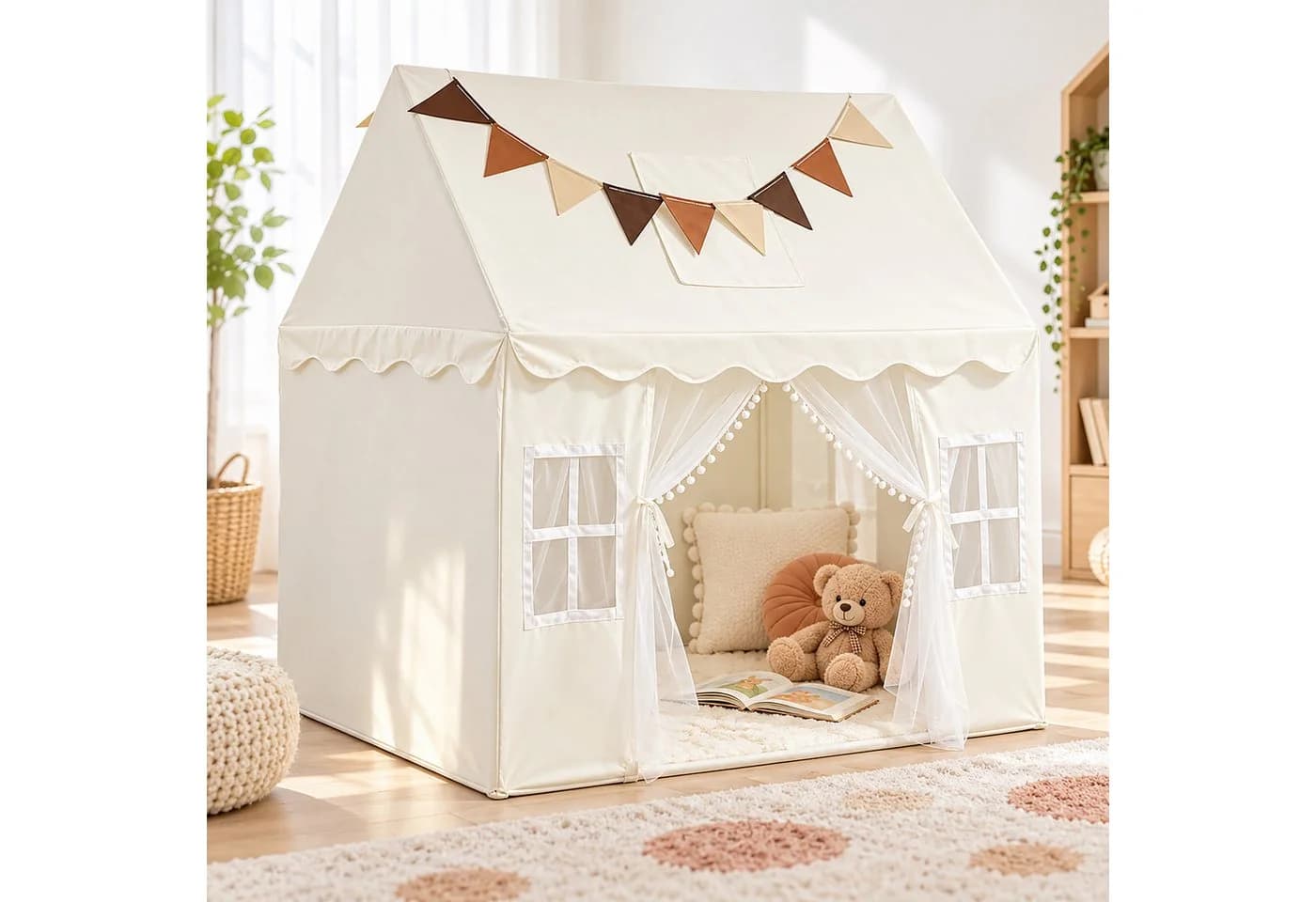 relaxdays Spielzelt mit Wimpelkette Beige