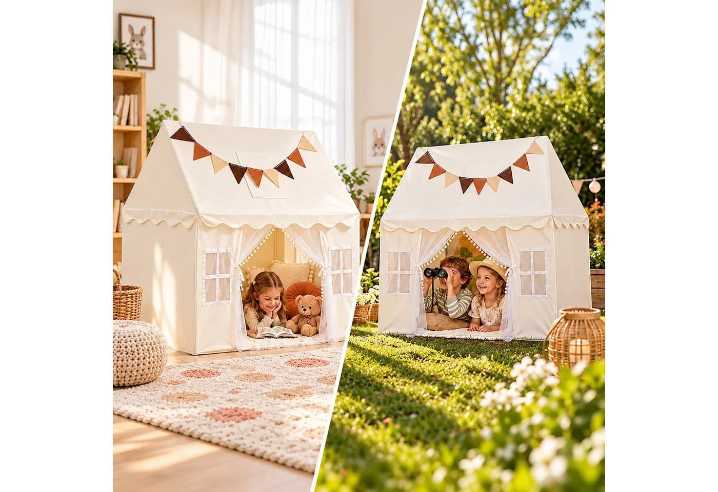 relaxdays Spielzelt mit Wimpelkette Beige - Bild 3