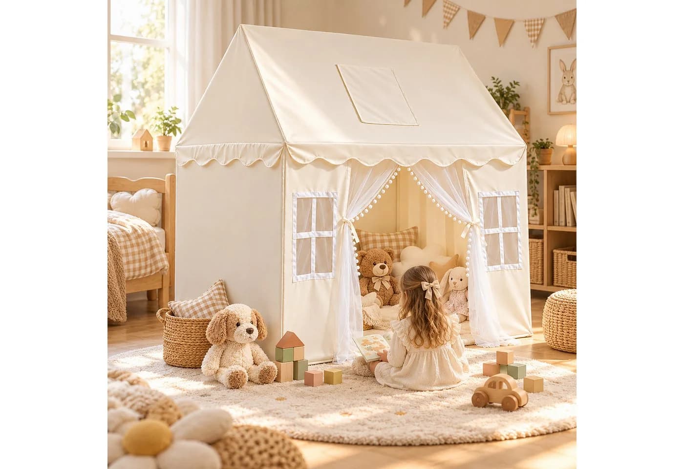 relaxdays Spielzelt mit Wimpelkette Beige - Bild 5