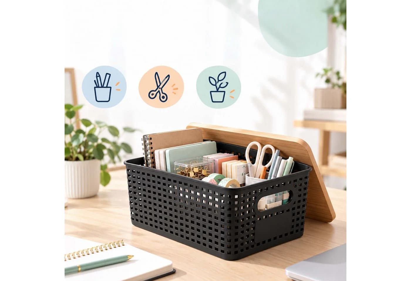 relaxdays Aufbewahrungsbox Set 3er mit Bambusdeckel Schwarz - Bild 5