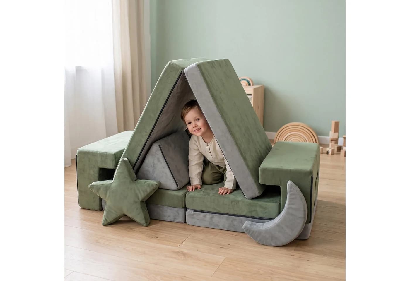 relaxdays Kindersofa 10-tlg. Kinder Spielsofa modular grün