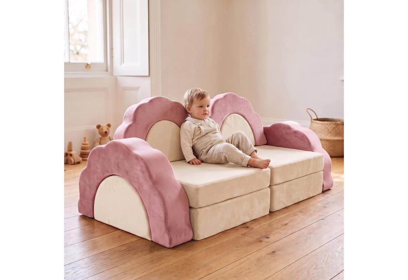 relaxdays Kindersofa 10-tlg. Modular Pink Samt