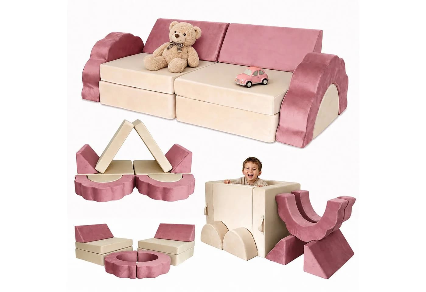 relaxdays Kindersofa 10-tlg. Modular Pink Samt - Bild 2