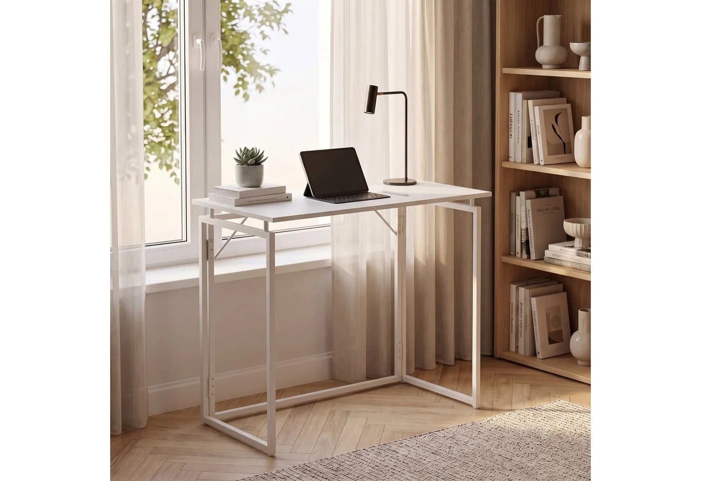 relaxdays Klappbarer Schreibtisch Weiß Holzwerkstoff Stahl - Bild 3