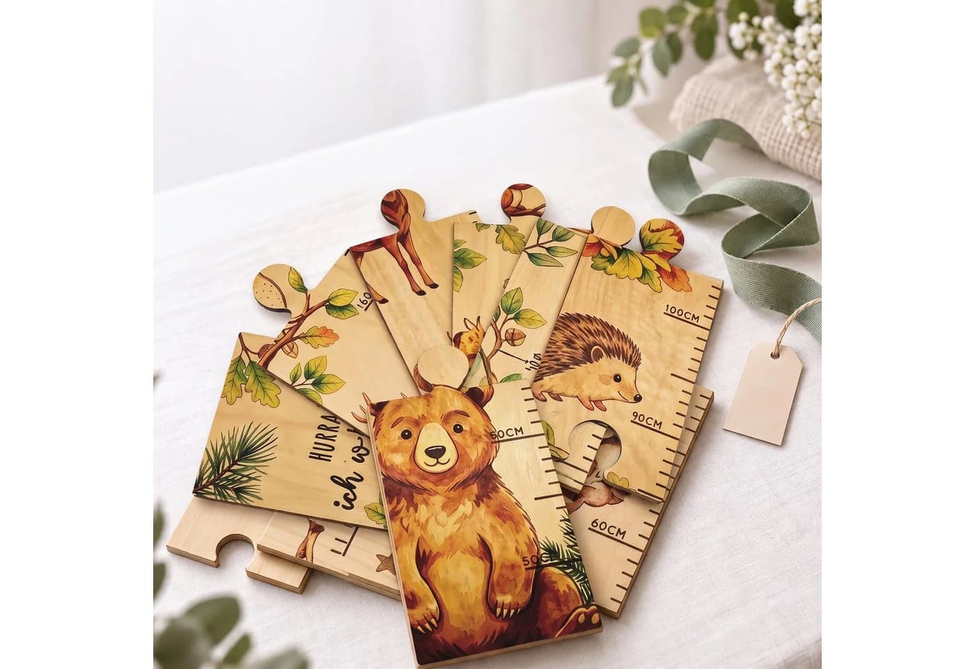 relaxdays Messlatte Kinder Holz 7-tlg. Waldtiere - Bild 5
