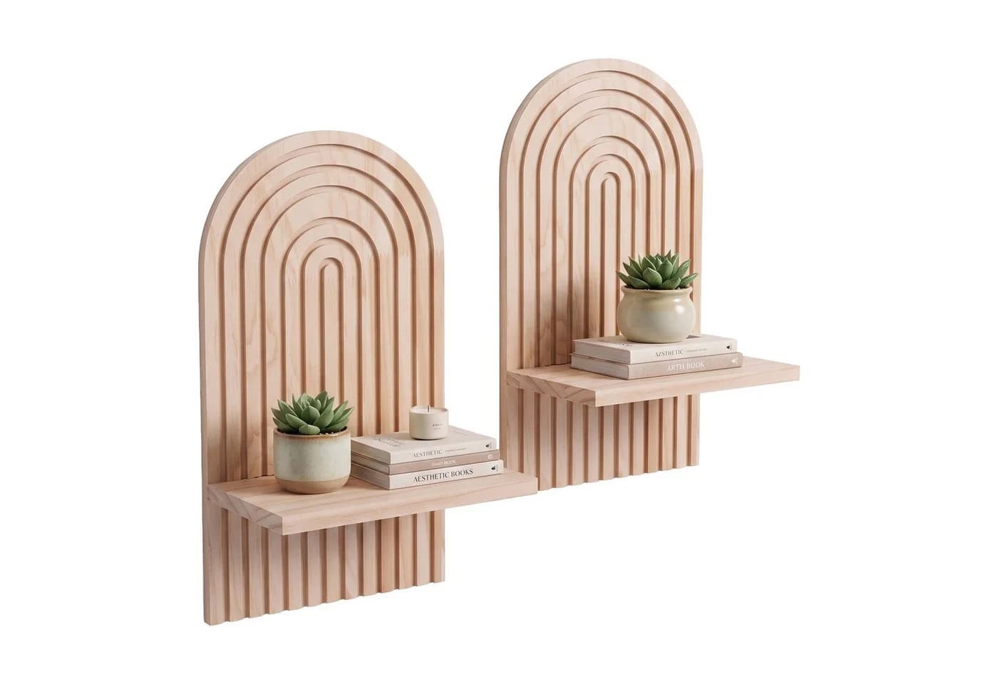 relaxdays Wandregal Boho 2er Set Kiefernholz Braun - Bild 2