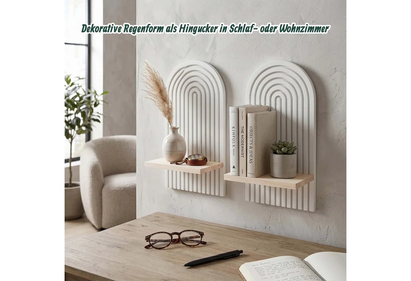 relaxdays Wandregal Boho 2er Set Kiefernholz Braun - Bild 5