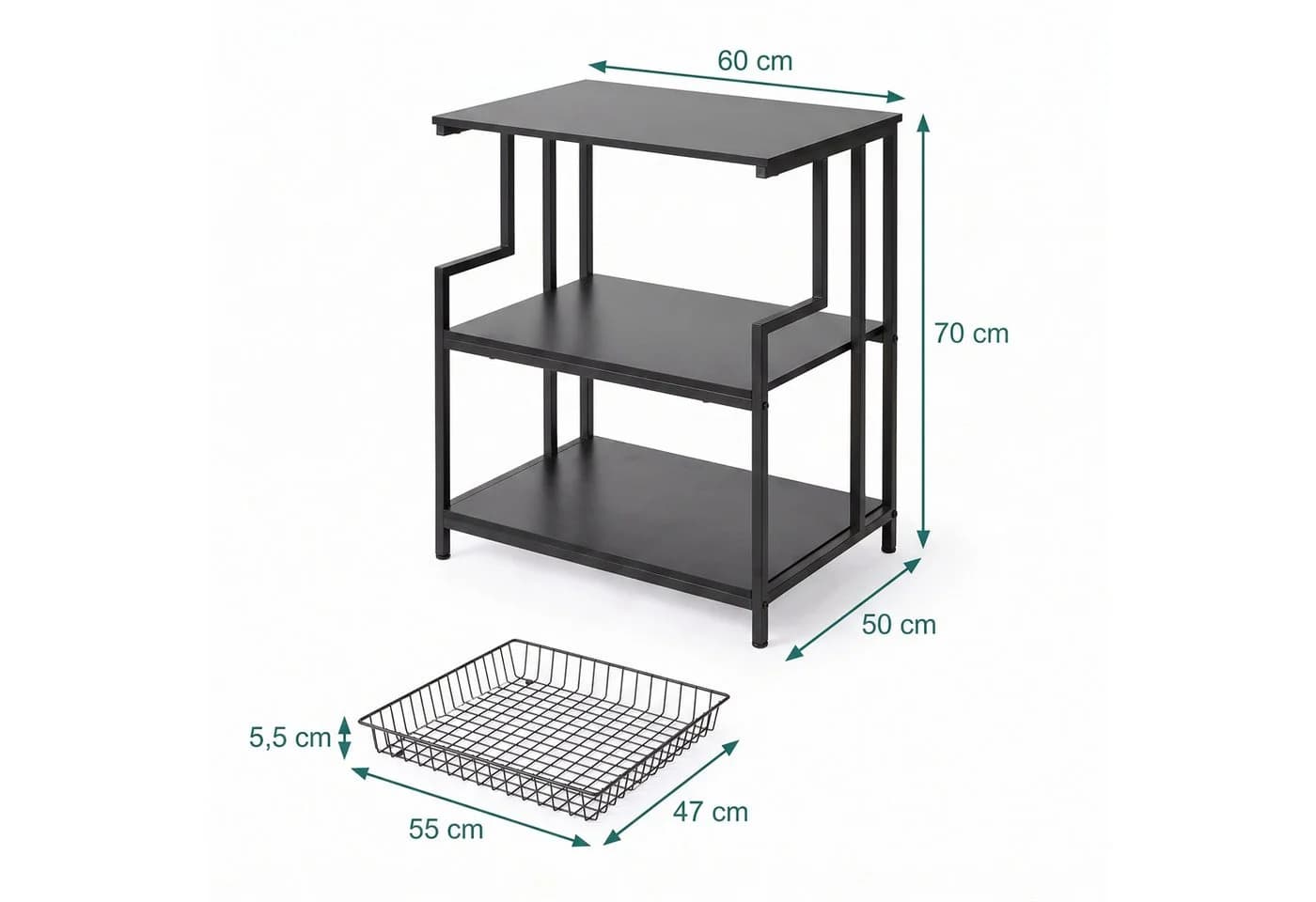 relaxdays Druckertisch mit 3 Ebenen und Schublade Schwarz - Bild 4