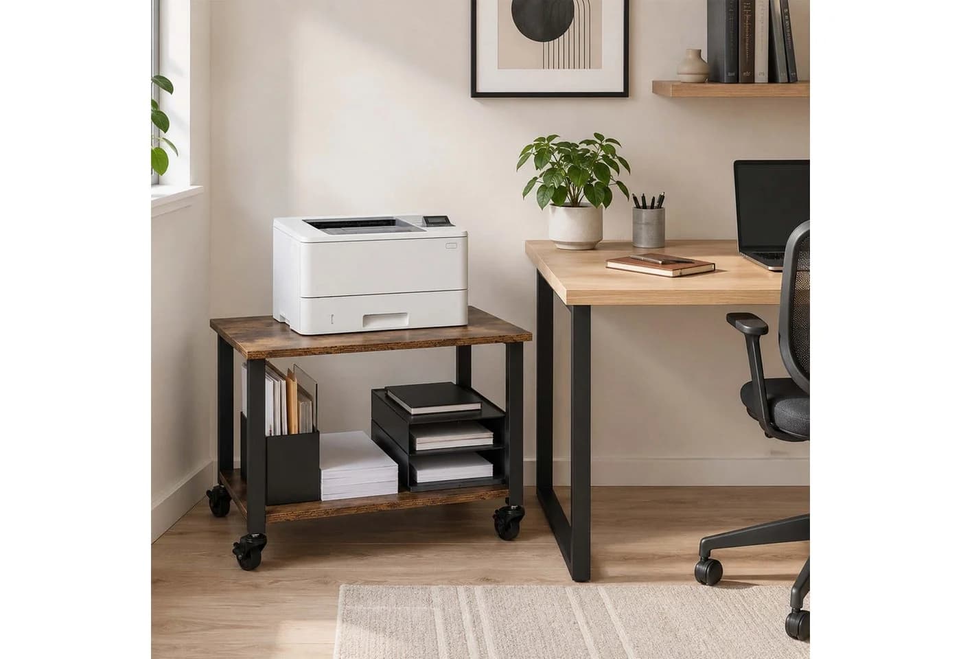 relaxdays Druckertisch mit Rollen Industrial-Schwarz - Bild 3