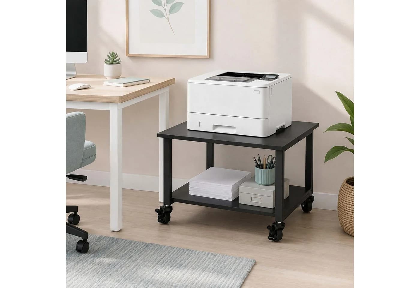relaxdays Druckertisch mit Rollen Schwarz