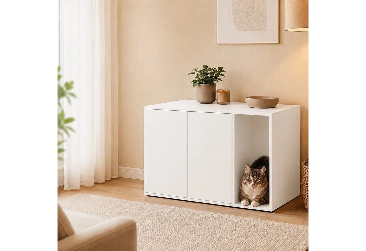 relaxdays Katzenhaus Katzenschrank für Katzenklo weiß - Bild 5