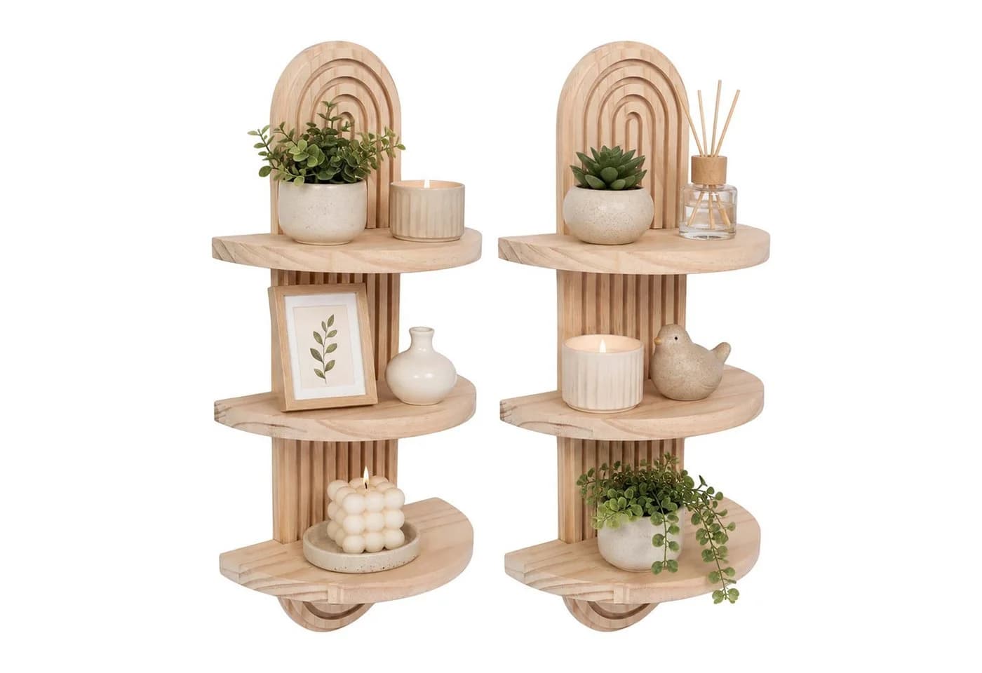 relaxdays Deko-Wandregal Boho 2er Set Kiefernholz Natur - Bild 2