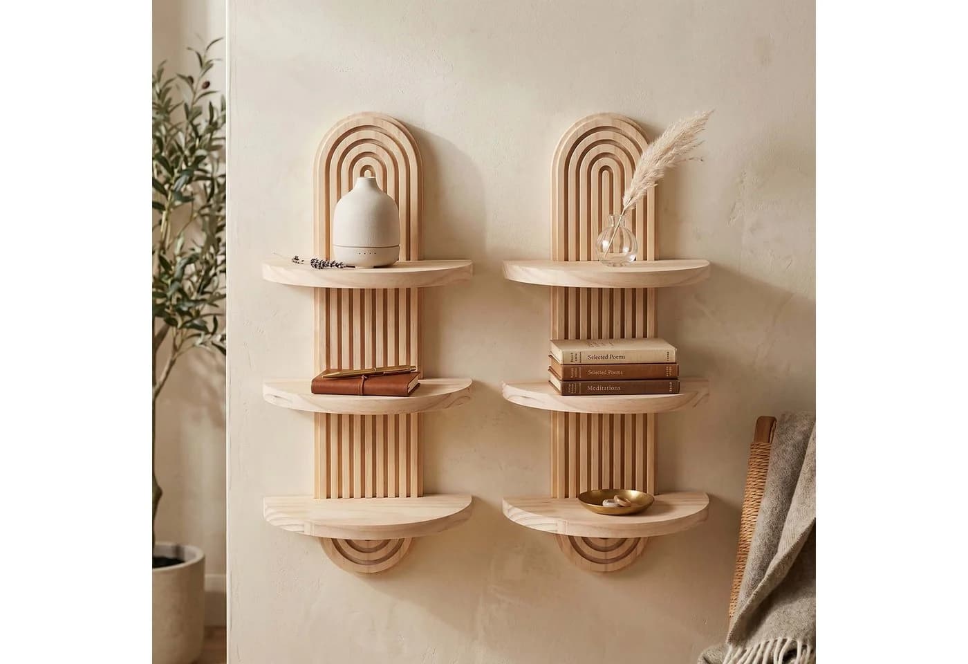 relaxdays Deko-Wandregal Boho 2er Set Kiefernholz Natur - Bild 3