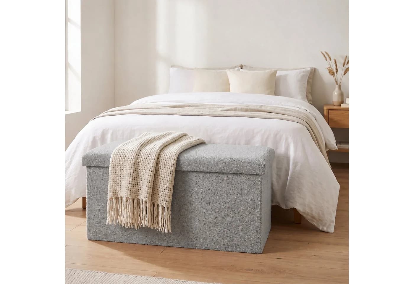 relaxdays Sitzbank aus Teddystoff grau mit Stauraum - Bild 3