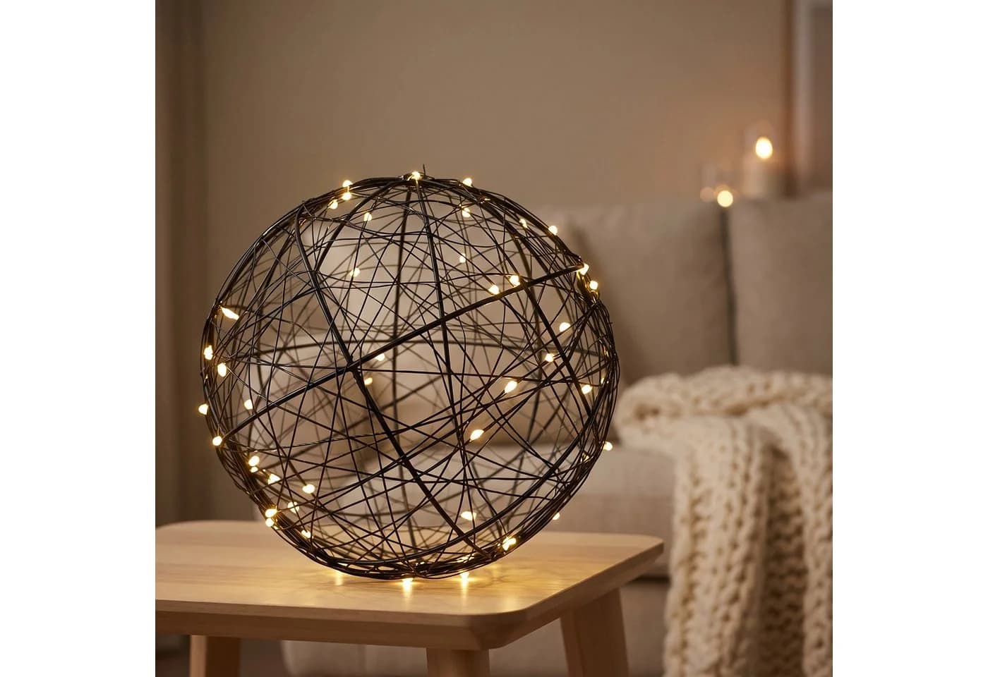 relaxdays LED Dekokugel 30 cm Schwarz Warmweiß Drahtgeflecht